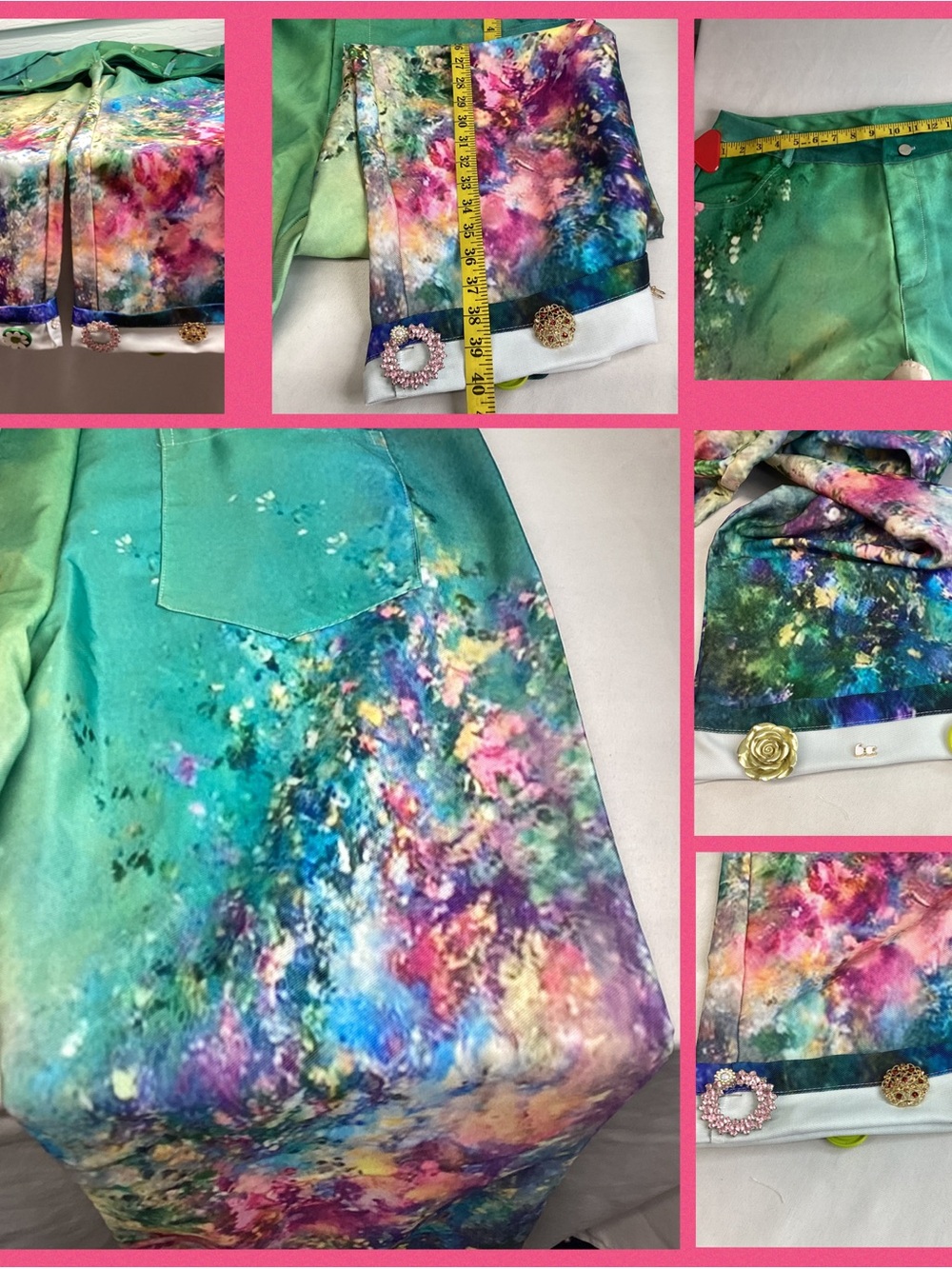 Women’s High-Waist Wide-Leg Jeans in Teal Multi.60 - Picture 3 of 10